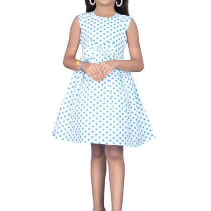 Vishtish Girls’ Cotton Frock, Knee Length, Polka Dot Printed, Multicolored, Regular Wear (Design 6)