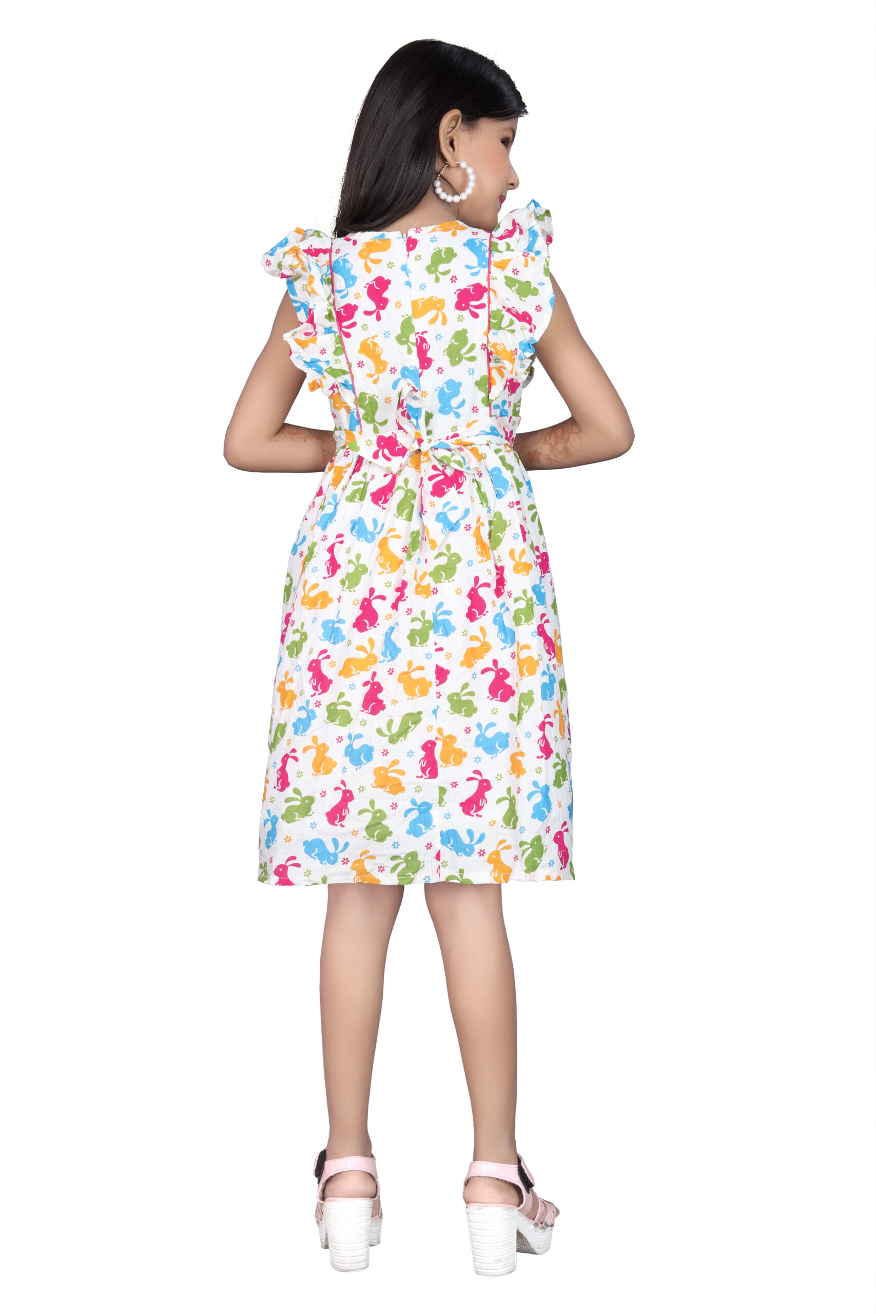 Vishtish Girls' Cotton Frocks | Knee Length | Rabbit Printed - Image 2