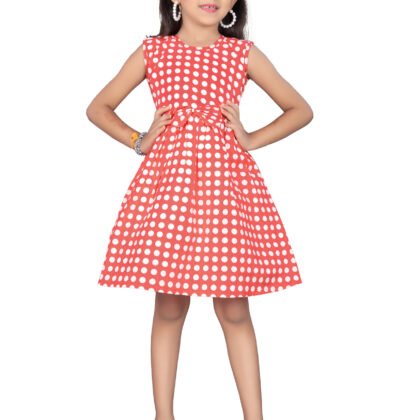 Vishtish Girls’ Cotton Frock, Knee Length, Polka Dot Printed, Multicolored, Regular Wear (Design 8)