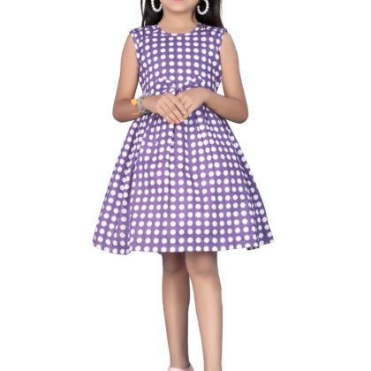 Vishtish Girls’ Cotton Frock, Knee Length, Polka Dot Printed, Multicolored, Regular Wear (Design 7)