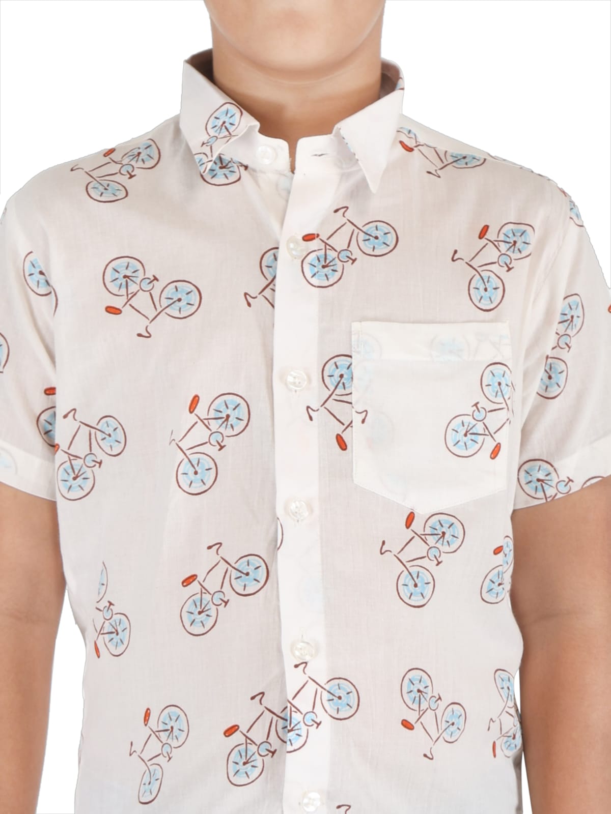 Vishtish Boys Pure Cotton Cycle Printed Shirt – Half Sleeve, Regular Fit, Collared Kids Shirt - Image 4