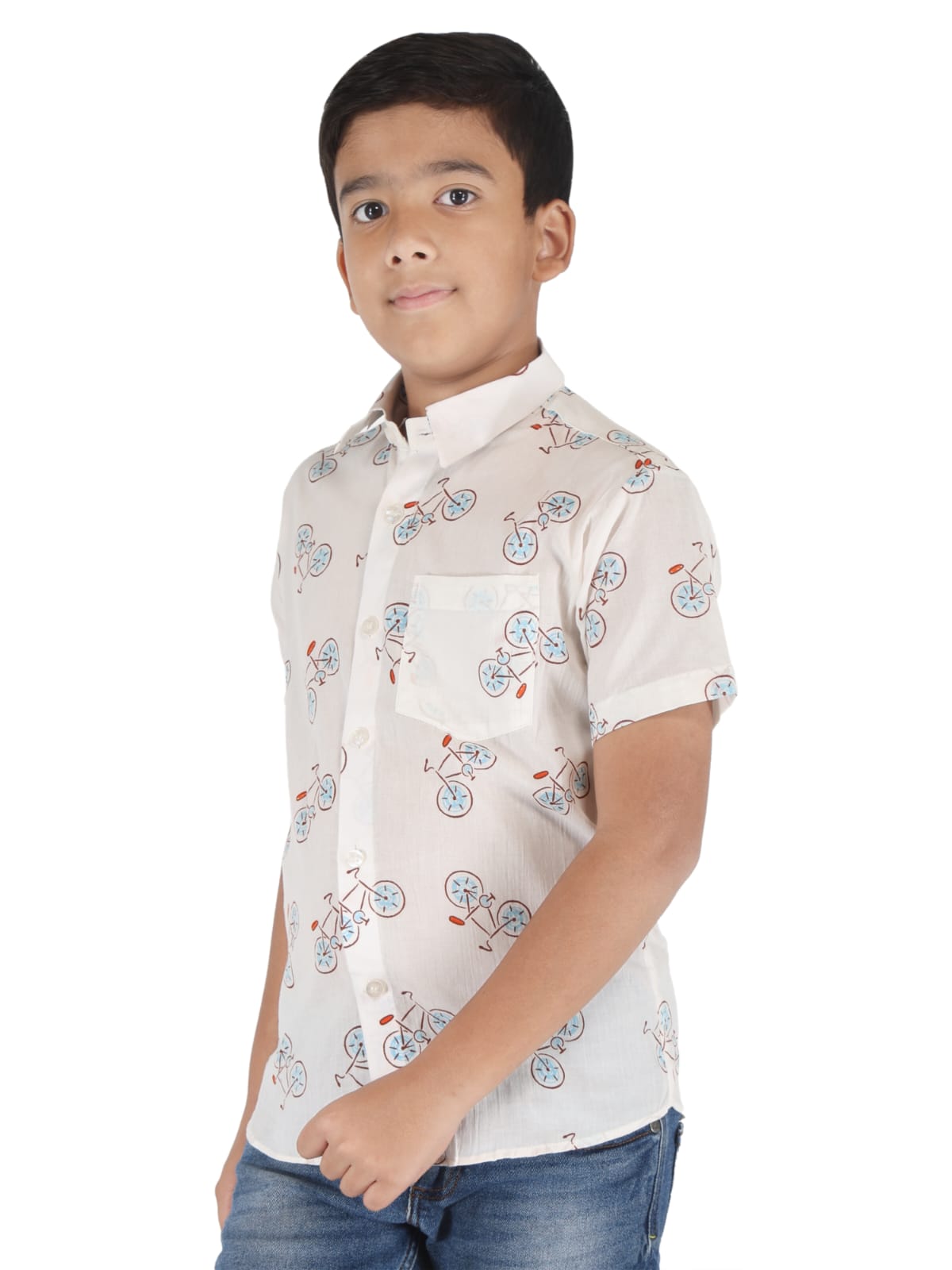 Vishtish Boys Pure Cotton Cycle Printed Shirt – Half Sleeve, Regular Fit, Collared Kids Shirt - Image 3